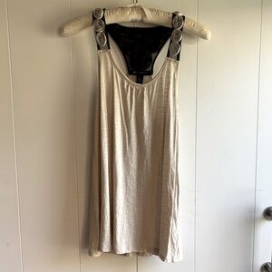 INC Cream Tan and Black Rosette Trim TBack Knit Top size L